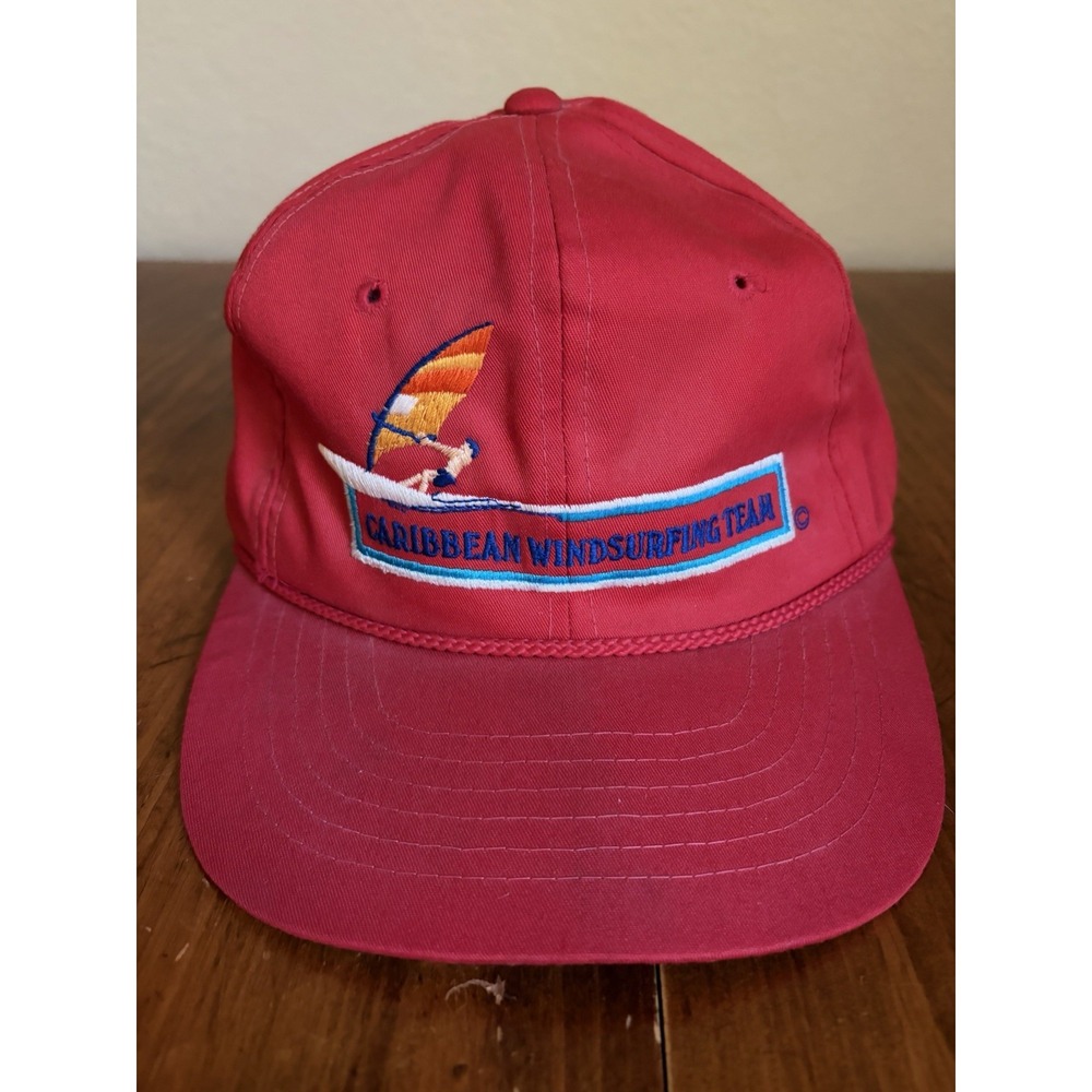 Vintage Caribbean Windsurfing Team Hat Snapback Cap Red Sailing Fisherman 80s 90